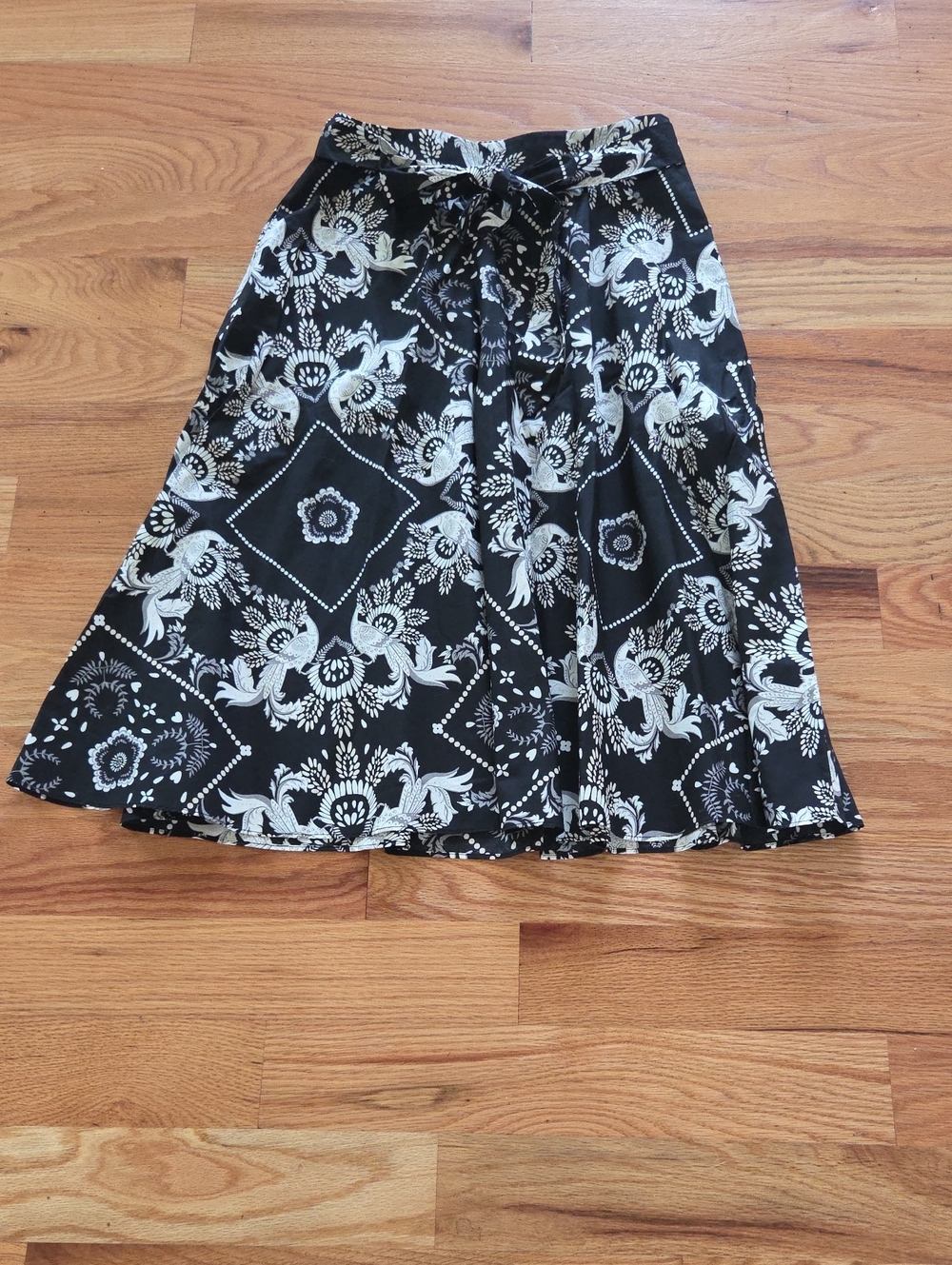 Talbots Black and White Cotton Floral-Print A-Line Midi Skirt Size 6P